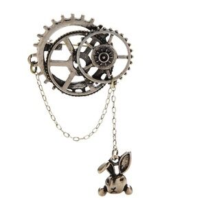 Tin Alloy Horological Gear Vingtage Enamel Brooch Pins Rabbit Head Chain Badge